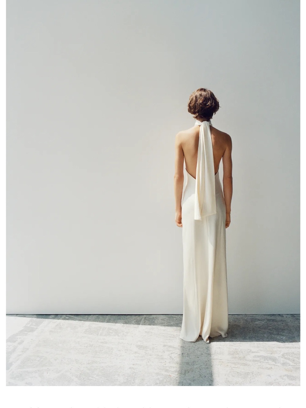 Ivory satin high neck low back dress